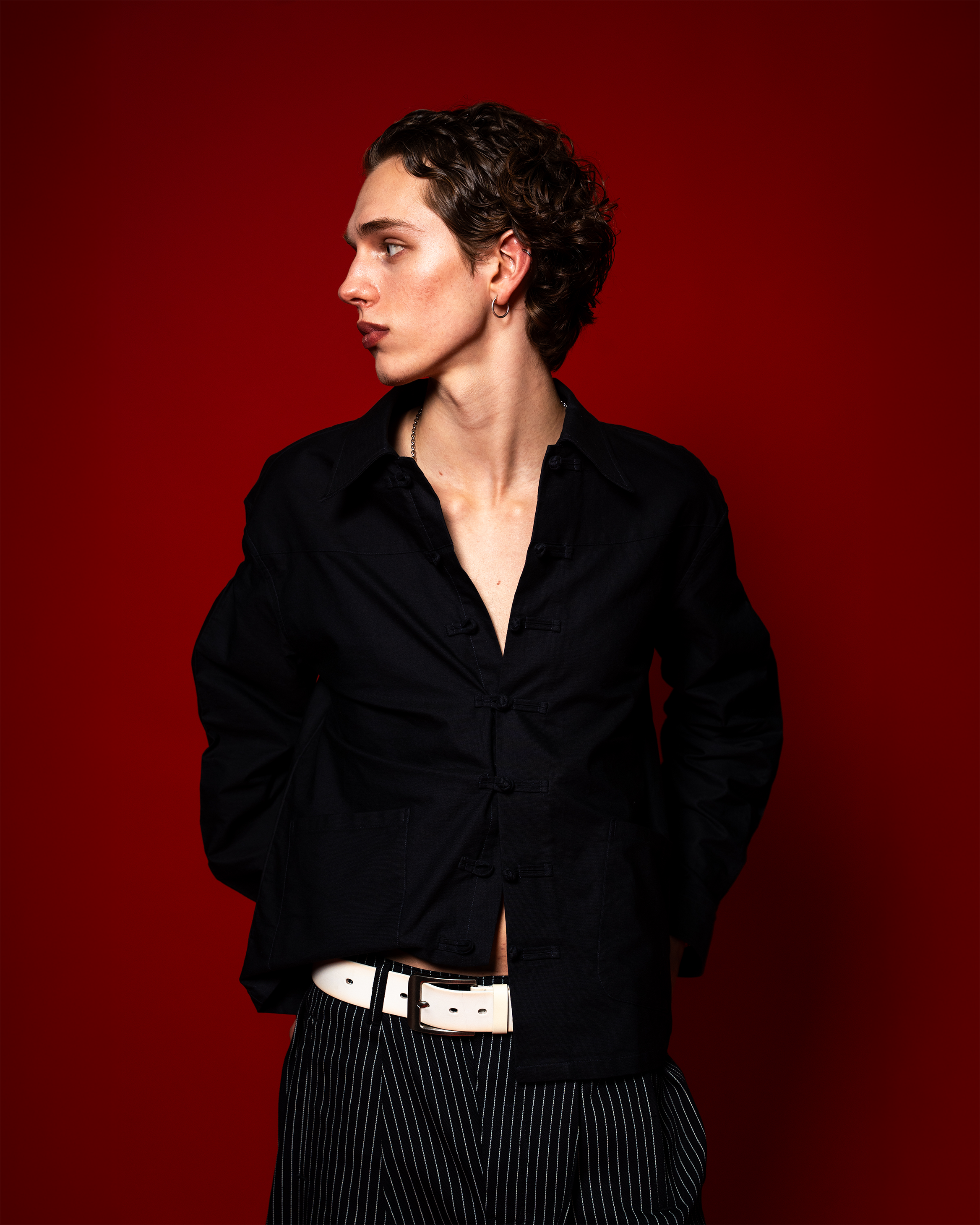 MANDARIN BUTTON UP (BLACK) - ELYSIAN