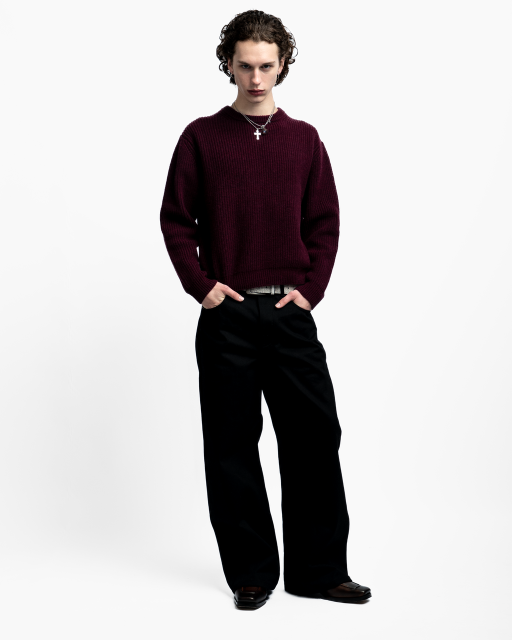 FISHERMAN KNIT SWEATER (BURGUNDY) - ELYSIAN