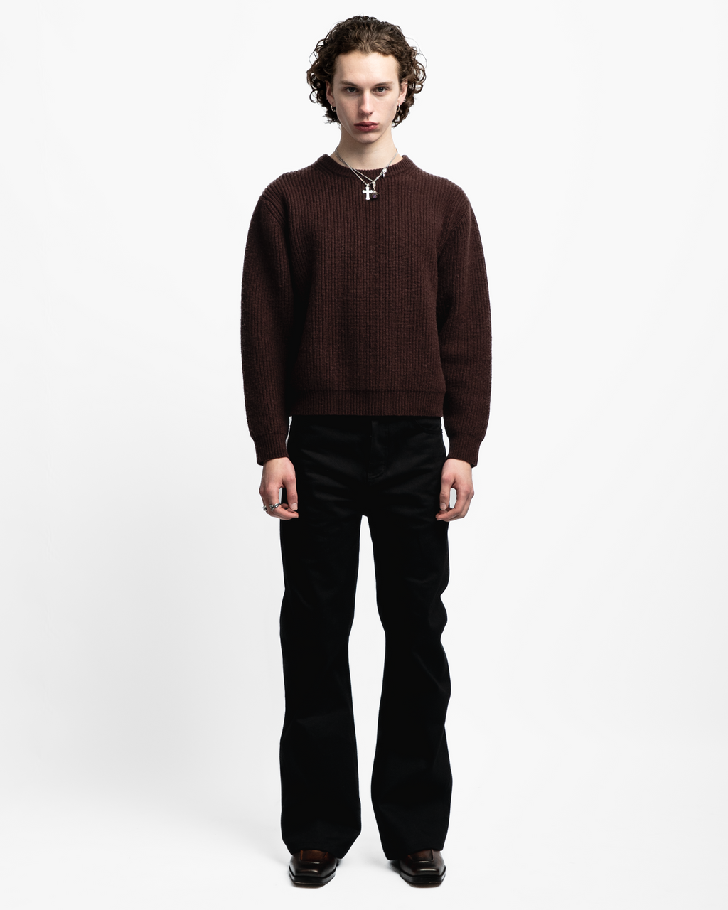 FISHERMAN KNIT SWEATER (BROWN) - ELYSIAN