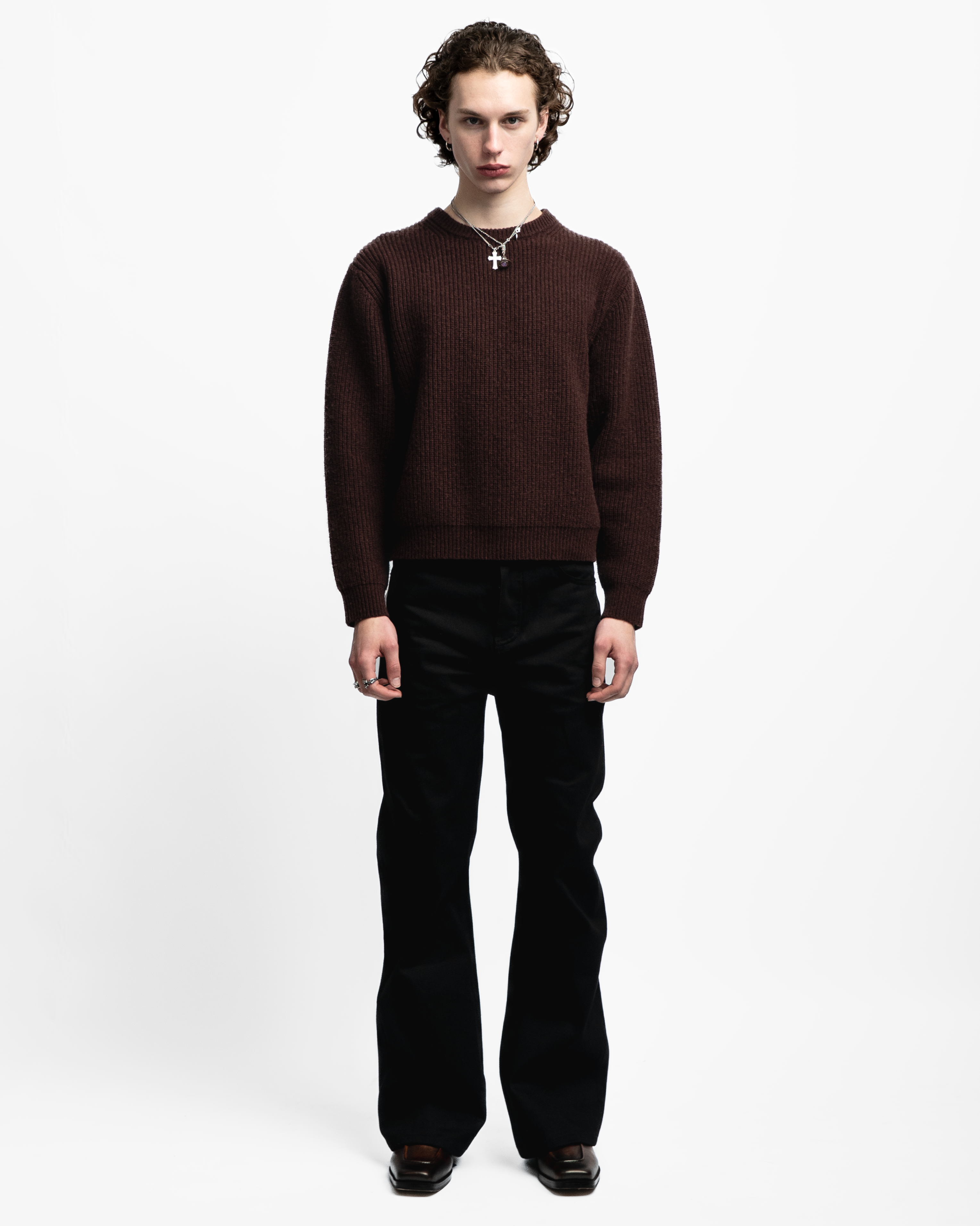 FISHERMAN KNIT SWEATER (BROWN) - ELYSIAN