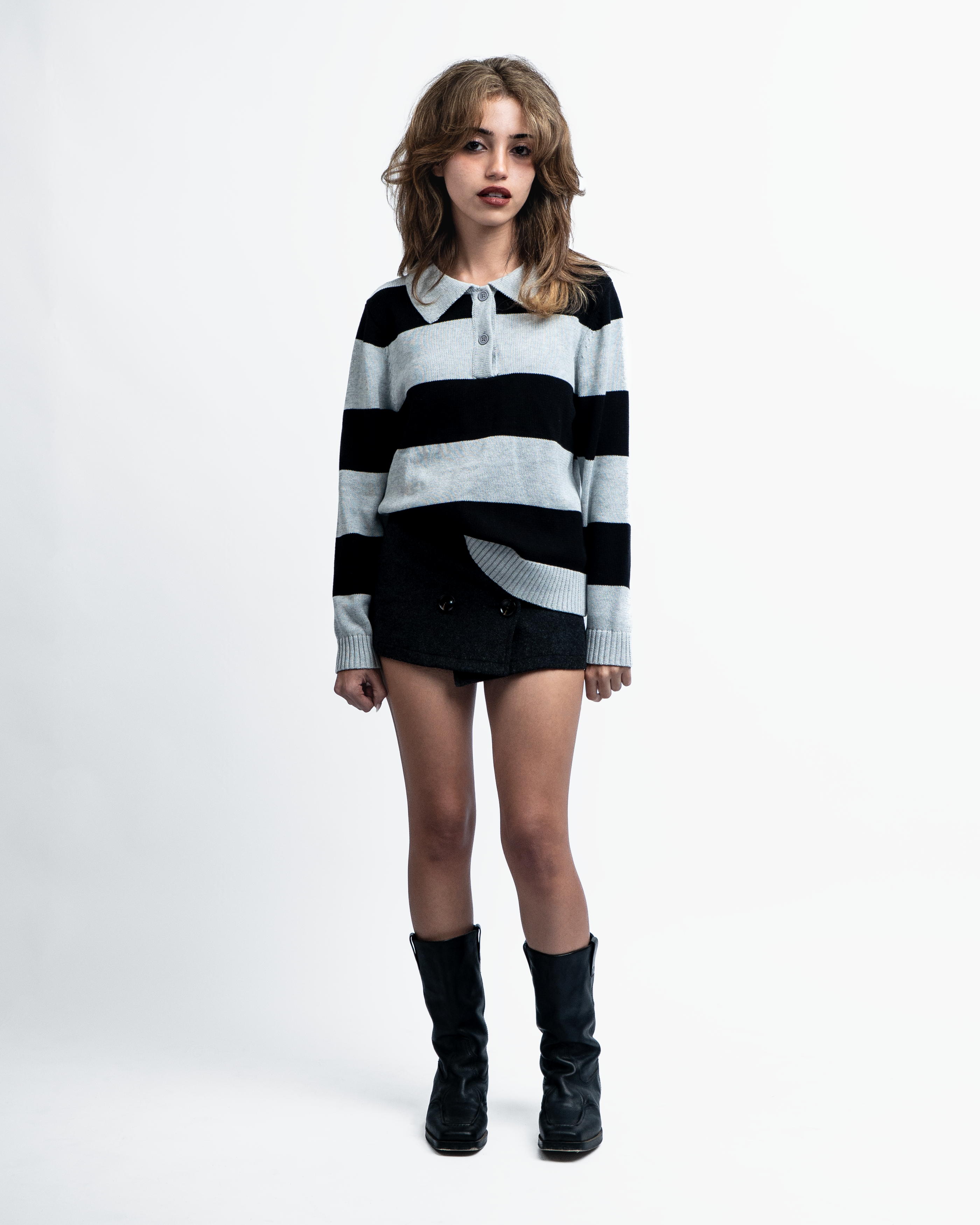 RUGBY KNITTED POLO (GRAY/BLACK) - ELYSIAN