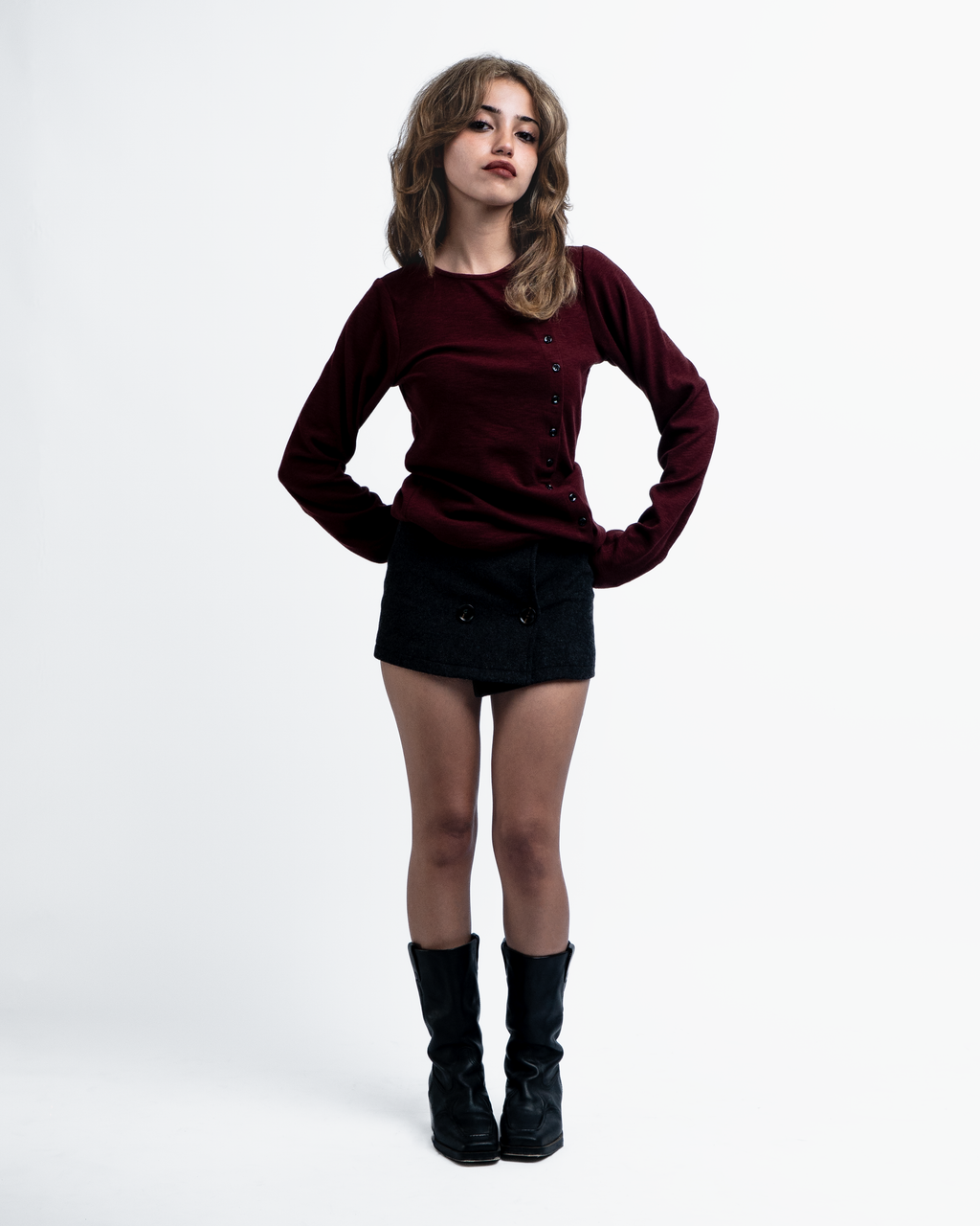 WOOL BUTTONED MINI SKIRTS (GRAY) - ELYSIAN