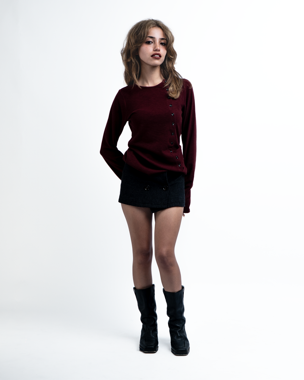 ASYMMETRICAL CARDIGAN (WINE) - ELYSIAN