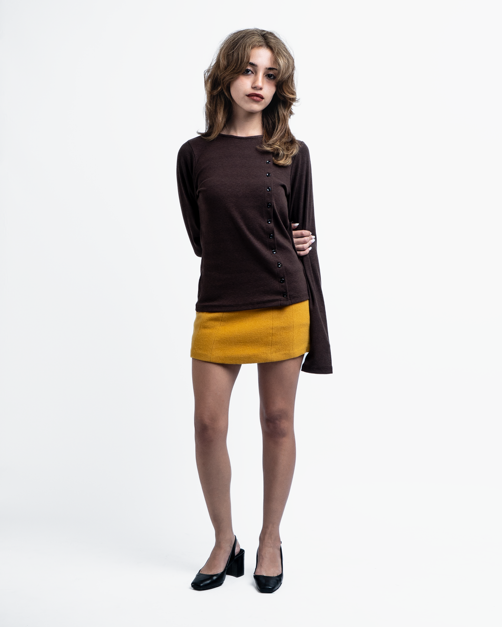ASYMMETRICAL CARDIGAN (BROWN) - ELYSIAN