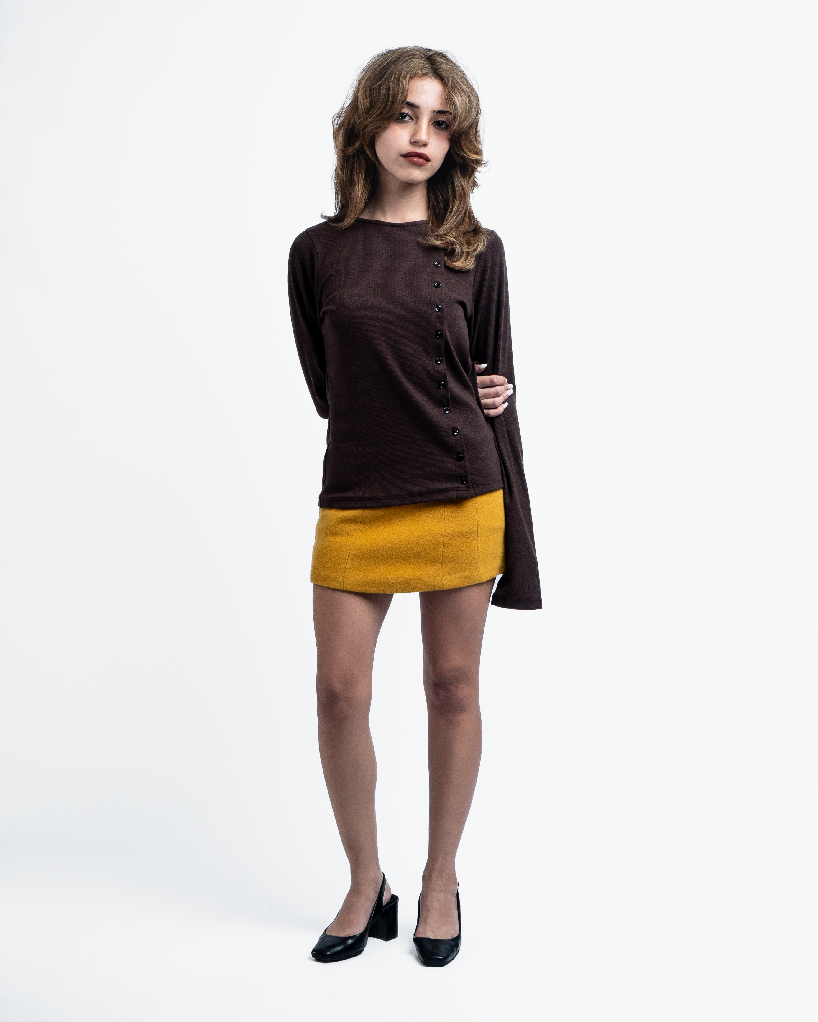 ASYMMETRICAL CARDIGAN (BROWN) - ELYSIAN