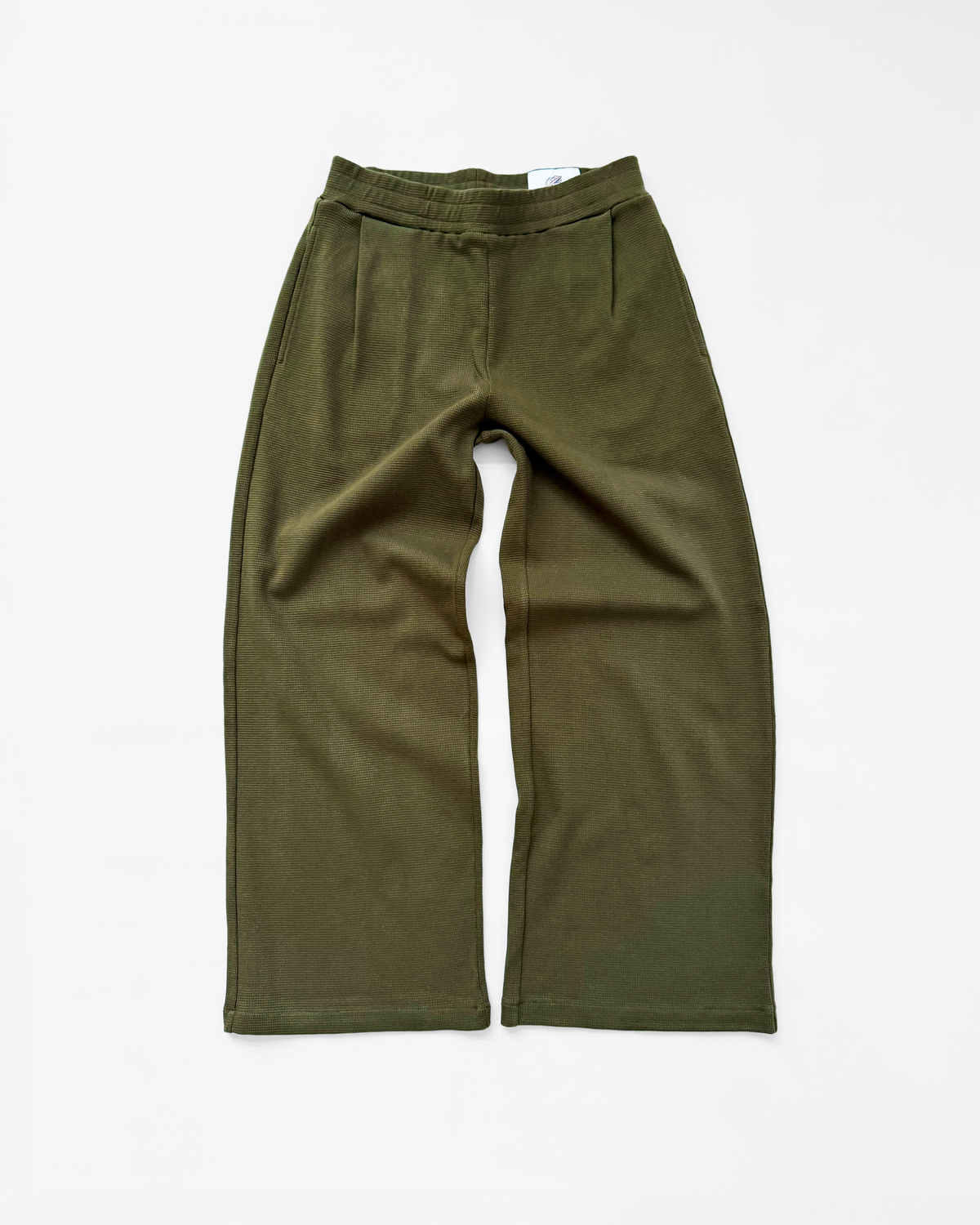 PLEATED WAFFLE KNIT LOUNGE PANTS (GREEN) - ELYSIAN