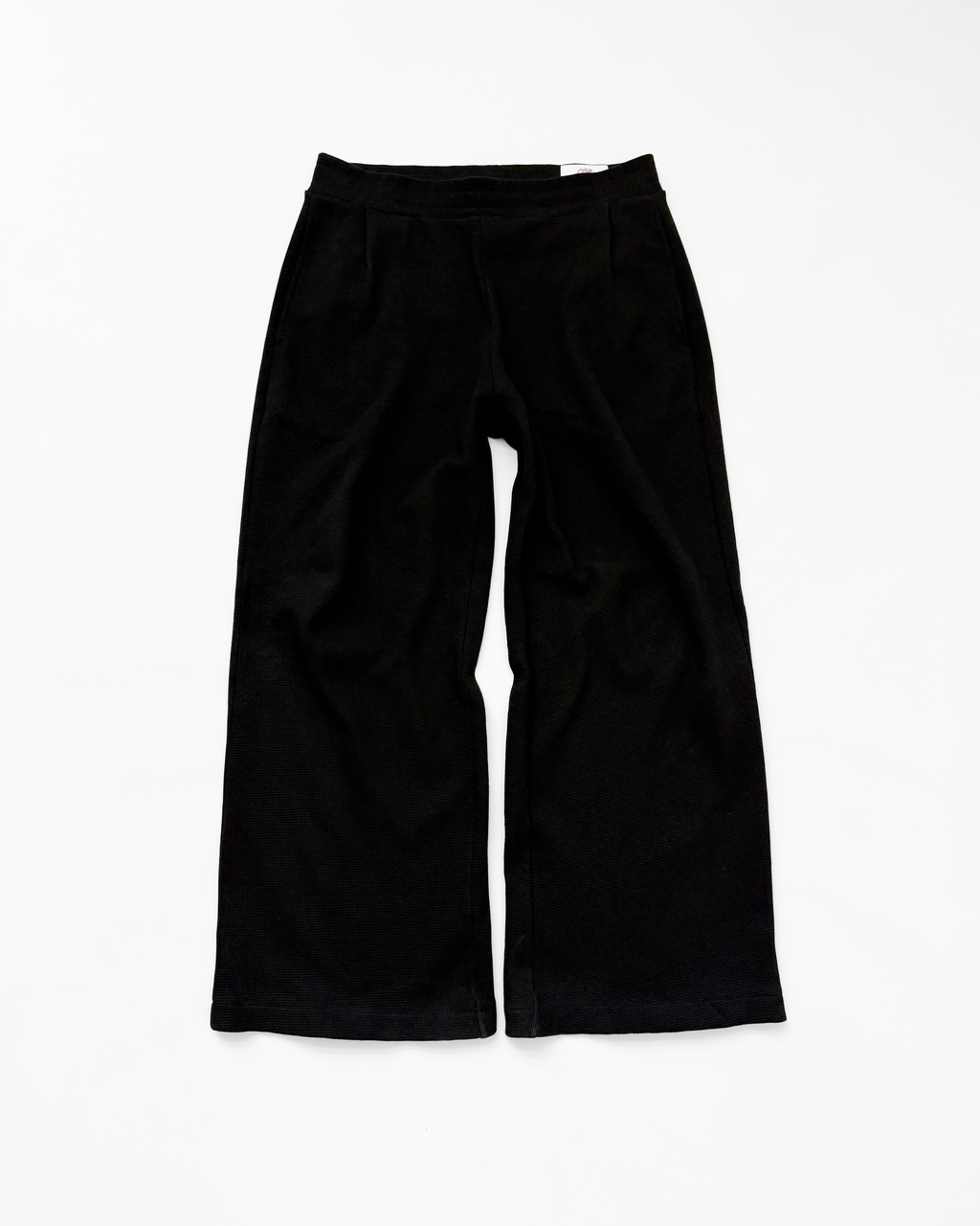 PLEATED WAFFLE KNIT LOUNGE PANTS (BLACK) - ELYSIAN