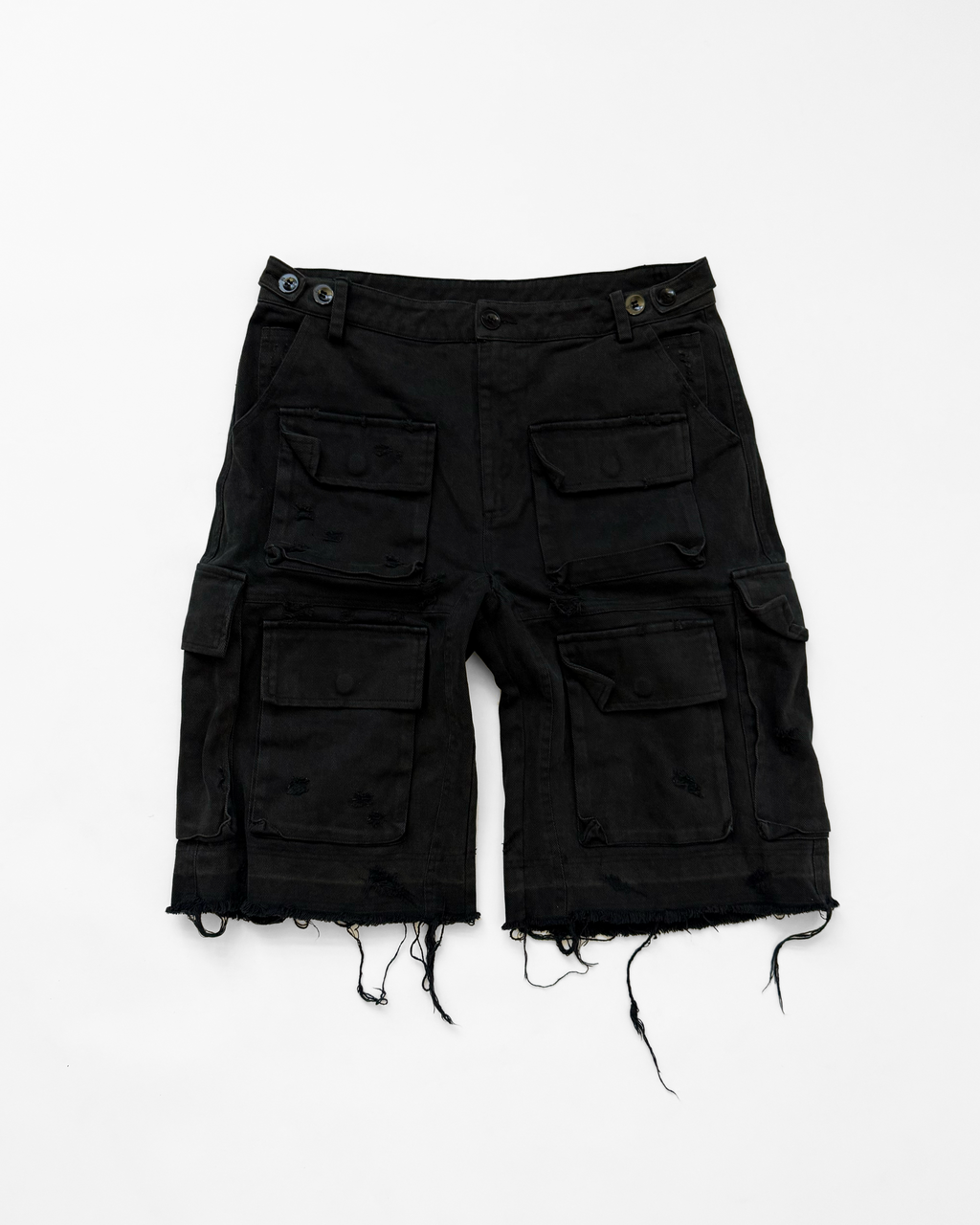 DISTRESSED CARGO SHORTS (BLACK)