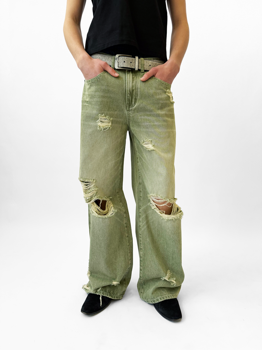 JAPANESE DISTRESSED DENIM (MOSS GREEN)