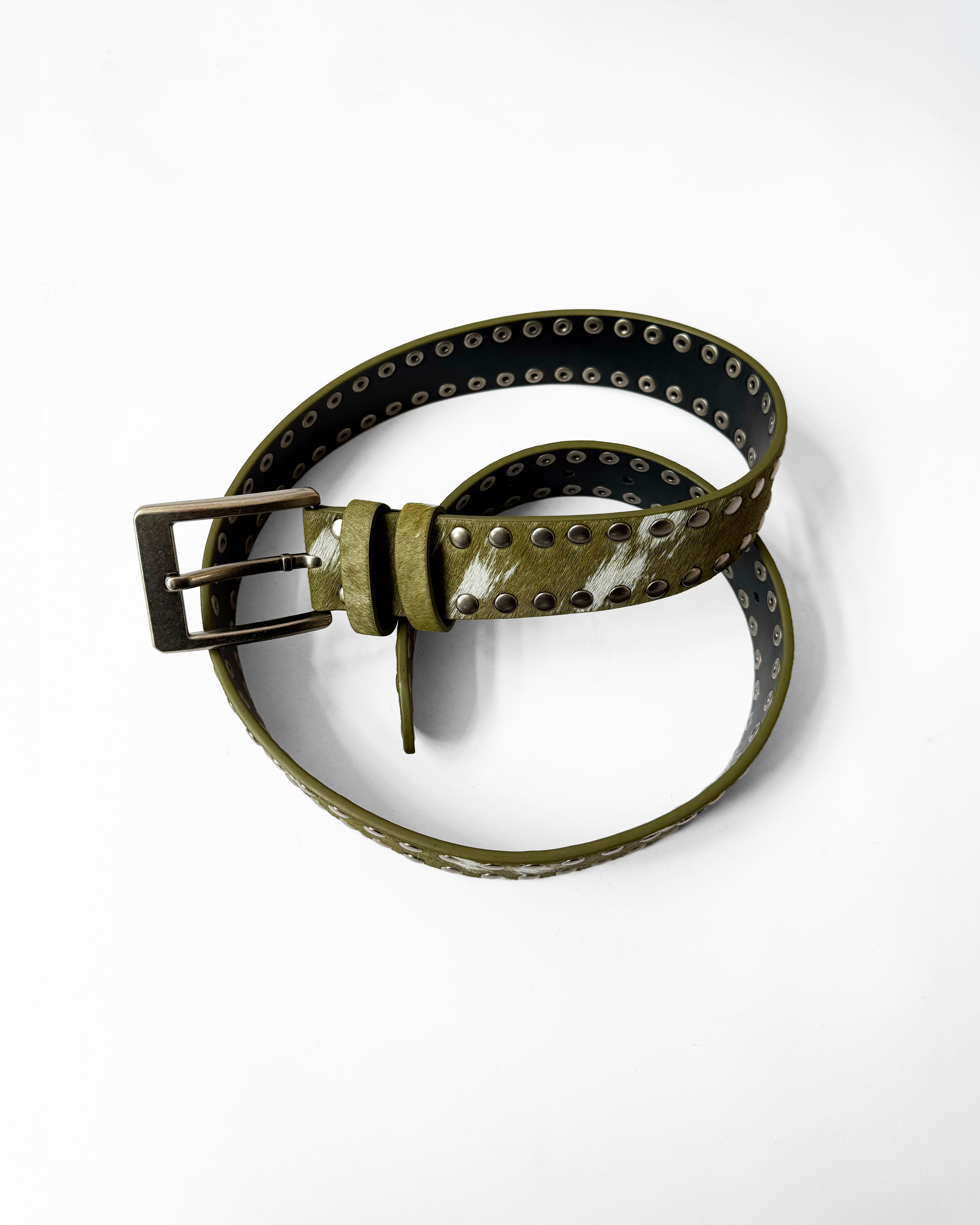 STUDDED COWHIDE BELT (MATCHA)