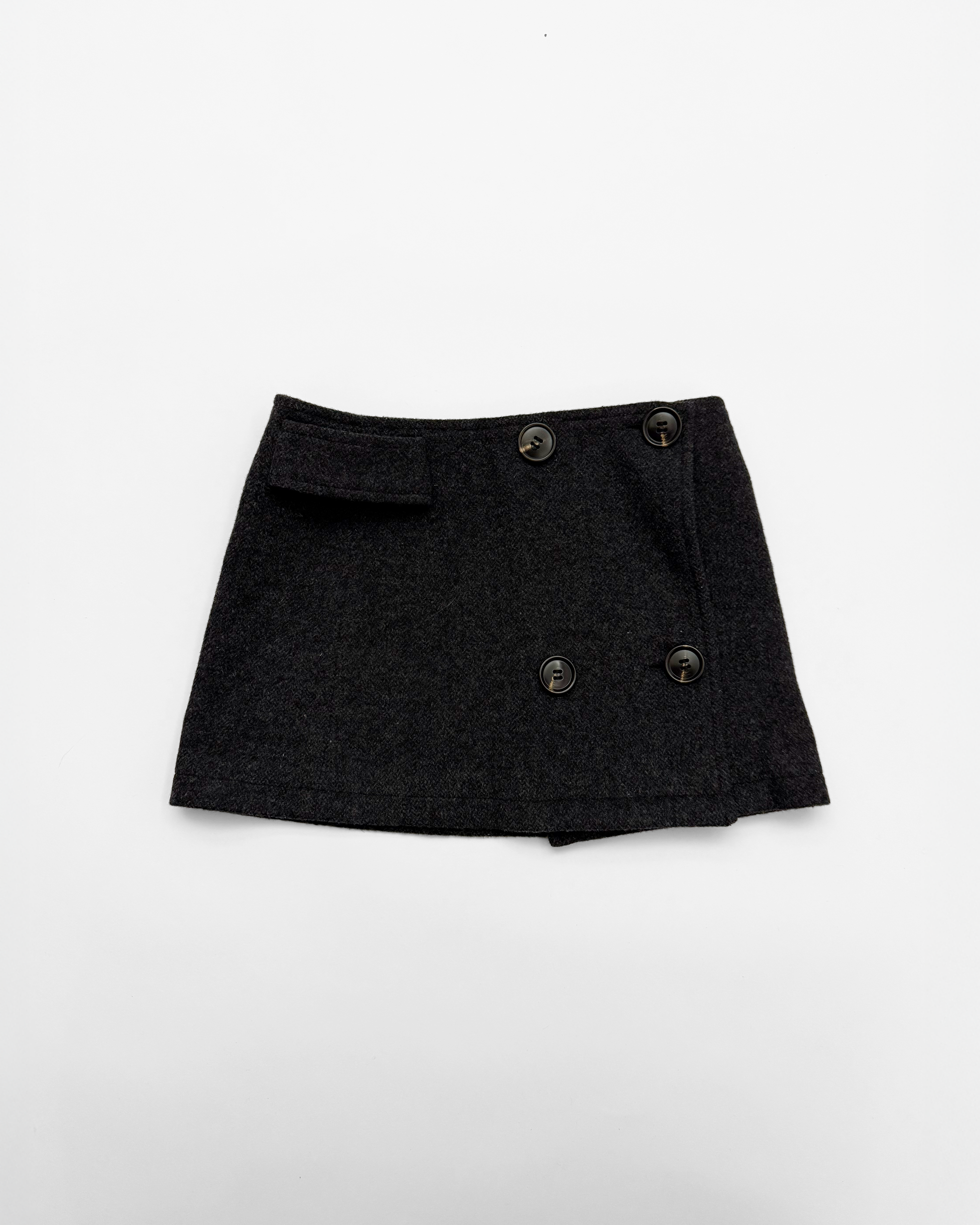 WOOL BUTTONED MINI SKIRTS (GRAY) - ELYSIAN