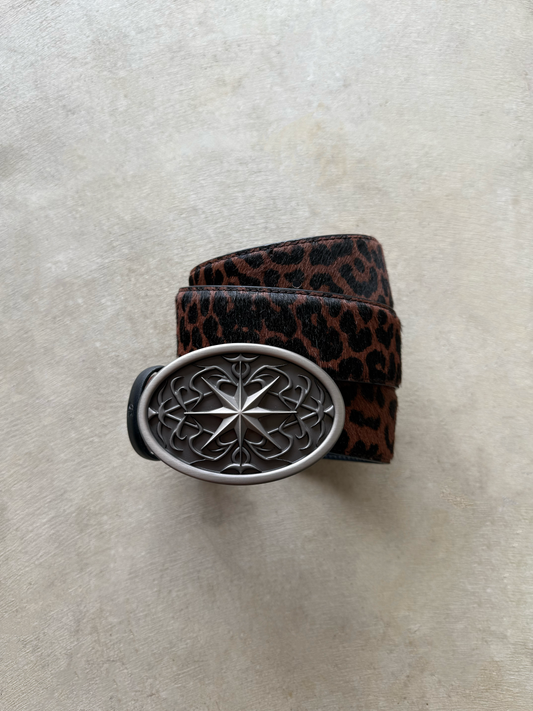 BIG BUCKLE LEOPARD BELT (BROWN)