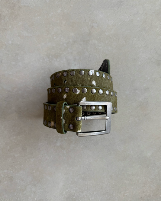 STUDDED COWHIDE BELT (MATCHA)