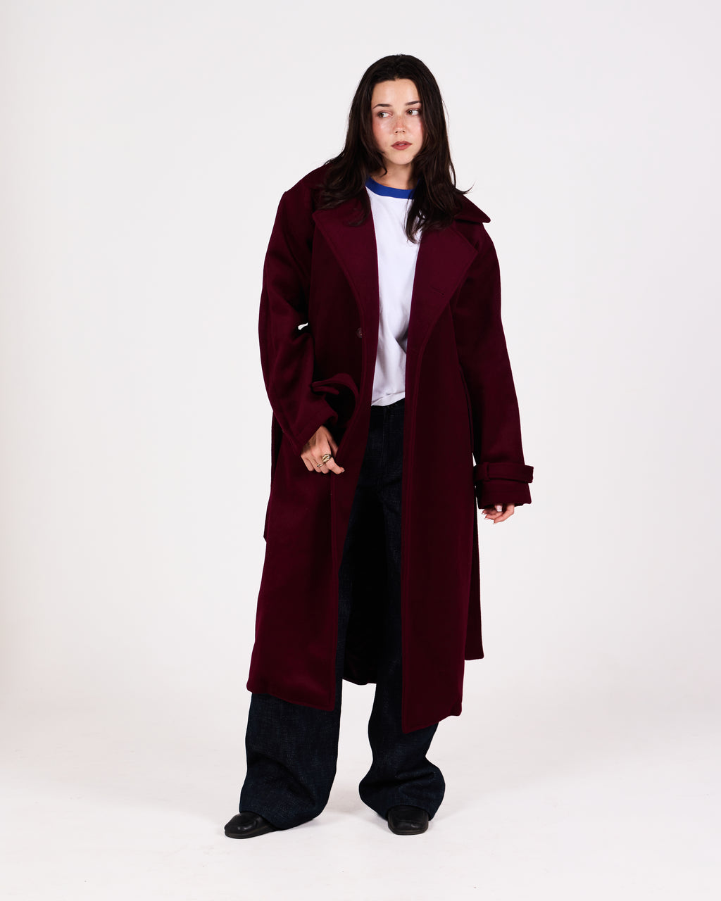 WOOL TRENCH COAT (BURGUNDY)