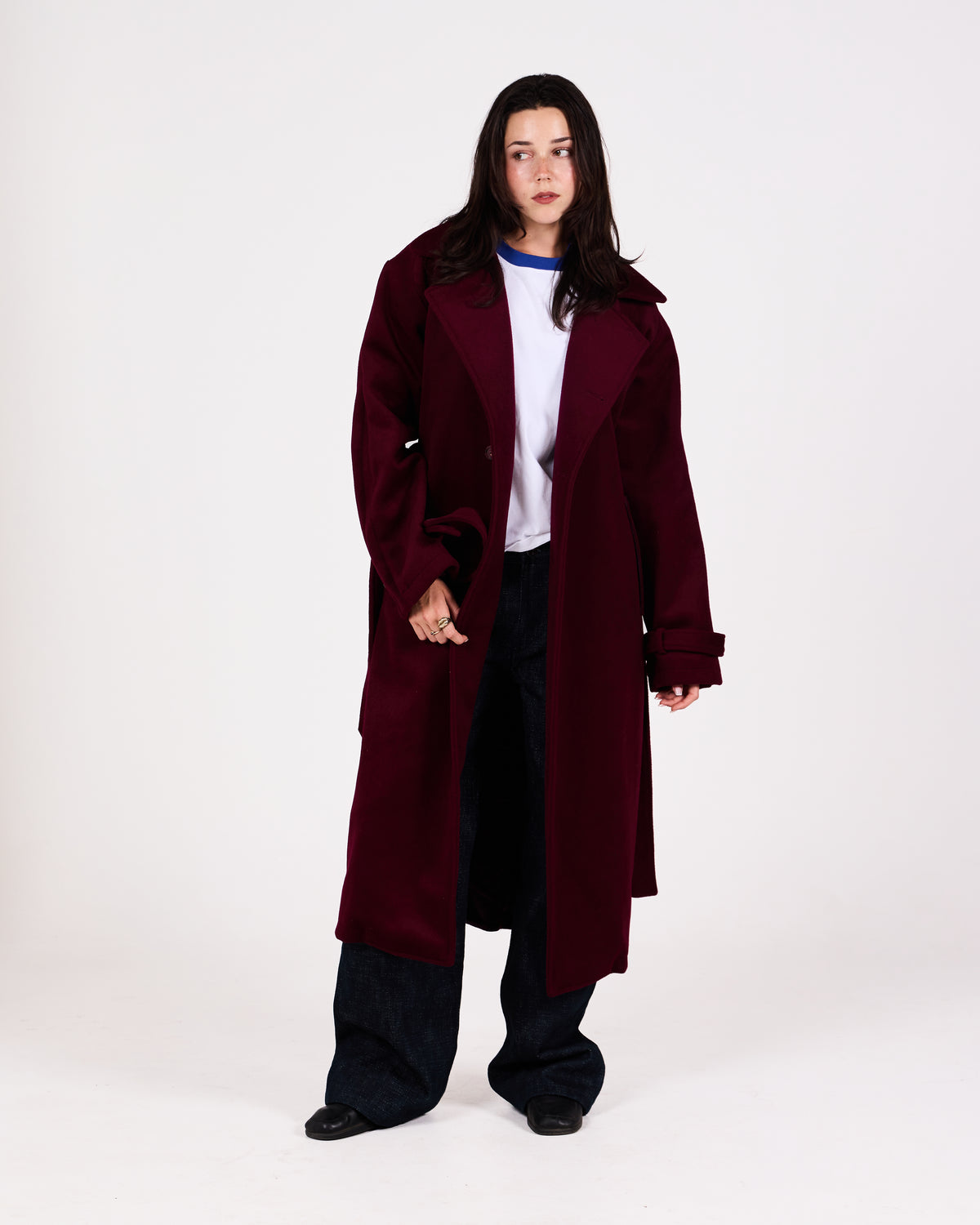 WOOL TRENCH COAT (BURGUNDY)