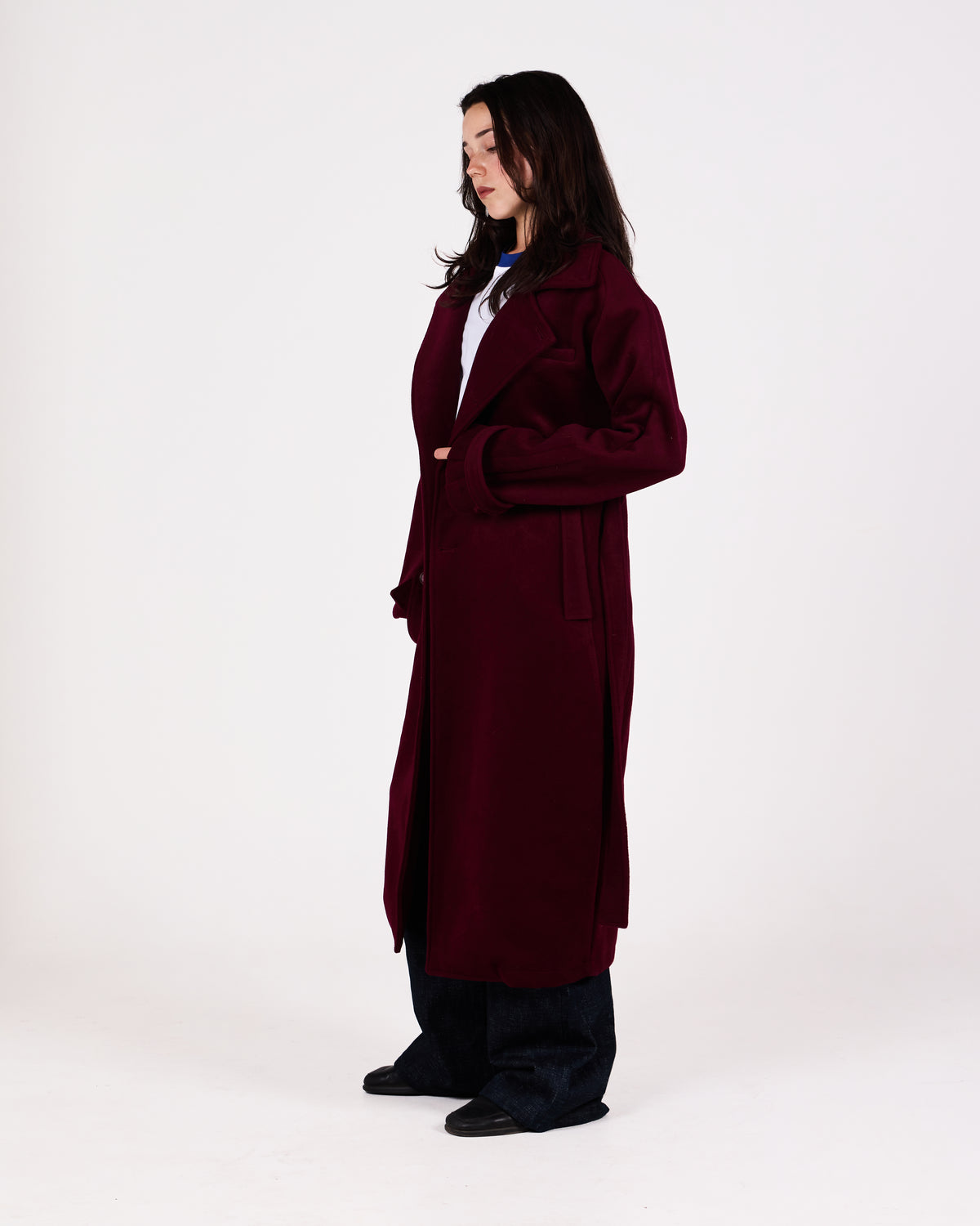 WOOL TRENCH COAT (BURGUNDY)