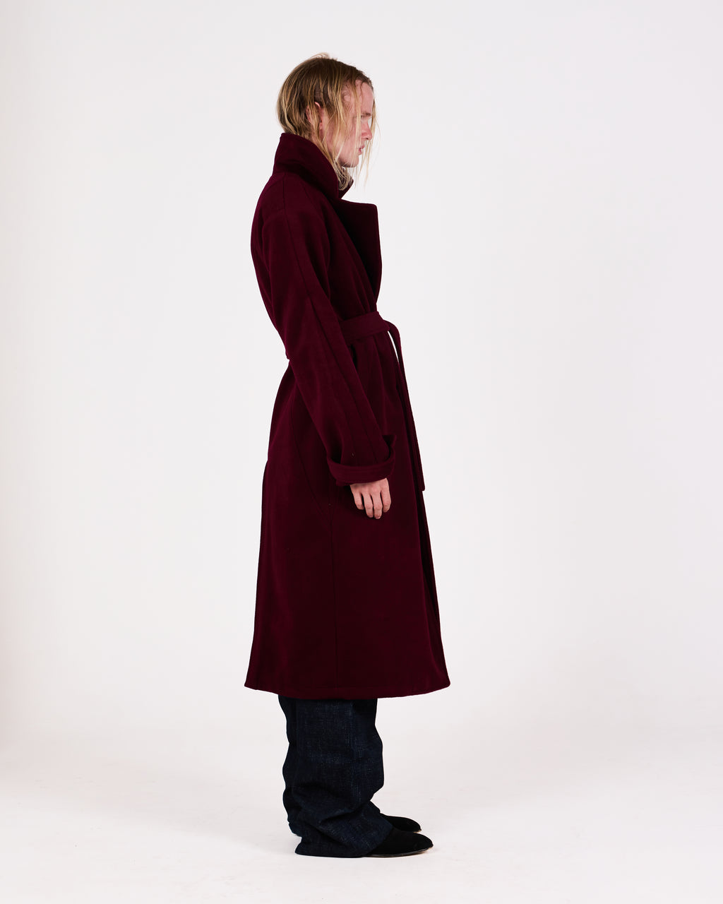 WOOL TRENCH COAT (BURGUNDY)