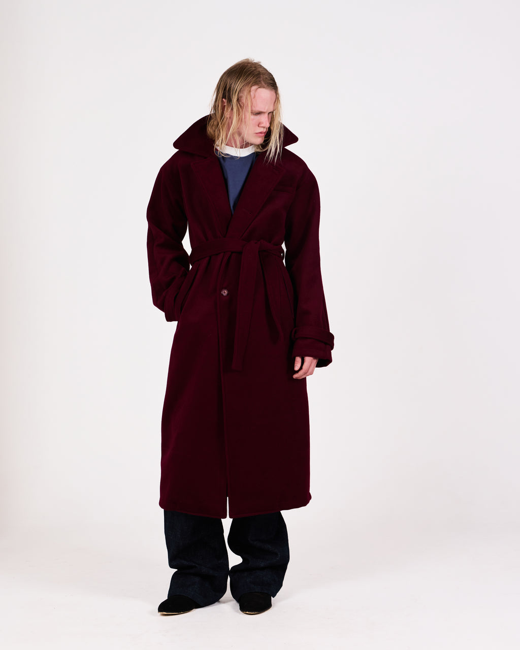 WOOL TRENCH COAT (BURGUNDY)