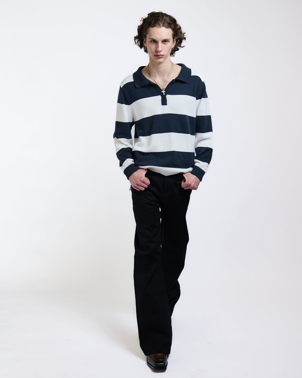 RUGBY KNITTED POLO (NAVY/WHITE) - ELYSIAN