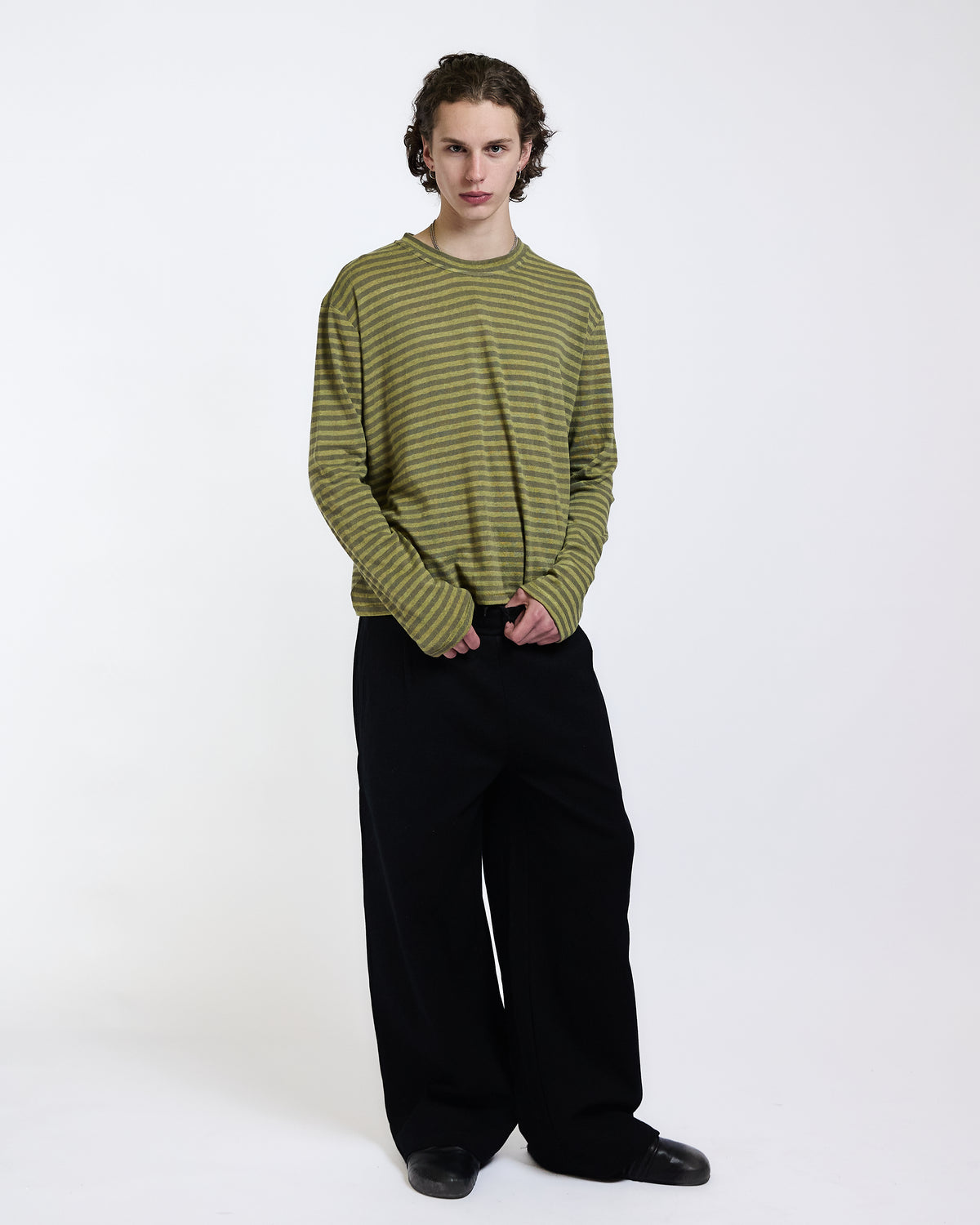 PLEATED WAFFLE KNIT LOUNGE PANTS (BLACK) - ELYSIAN