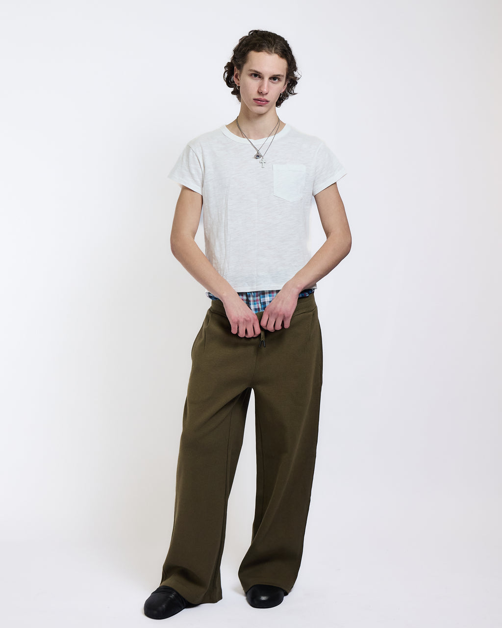 PLEATED WAFFLE KNIT LOUNGE PANTS (GREEN) - ELYSIAN