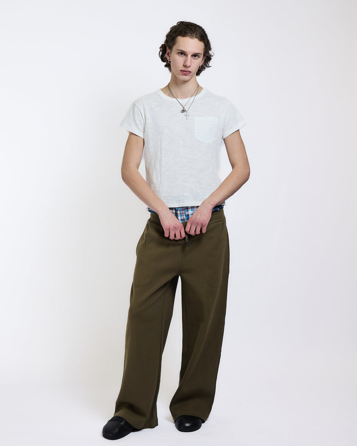 PLEATED WAFFLE KNIT LOUNGE PANTS (GREEN) - ELYSIAN