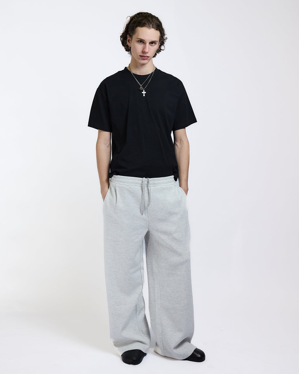 PLEATED WAFFLE KNIT LOUNGE PANTS (HEATHER GRAY) - ELYSIAN